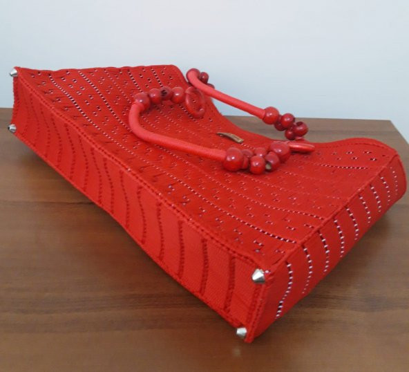 No 1 Kanvas üzeri el işleme bayan çanta ( Kırmızı ) - 3