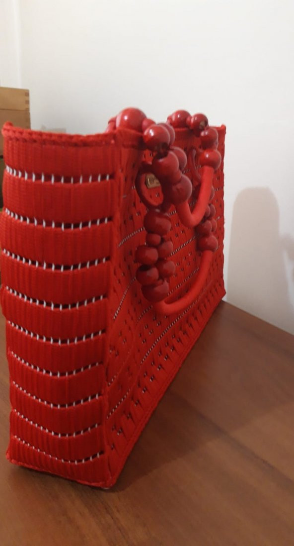 No 1 Kanvas üzeri el işleme bayan çanta ( Kırmızı ) - 4