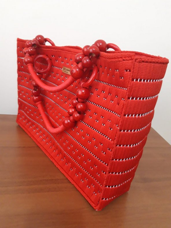 No 1 Kanvas üzeri el işleme bayan çanta ( Kırmızı ) - 5