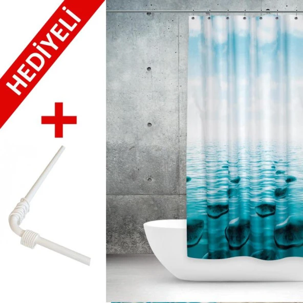 Prado Stone Banyo Perdesi Çift Kanatlı 120x200cm + ASKI HEDİYE