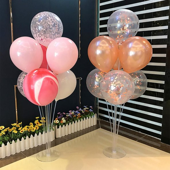 1 Adet 7li Balon ve Şeffaf Doğum Günü Ayaklı Balon Süsleme Standı