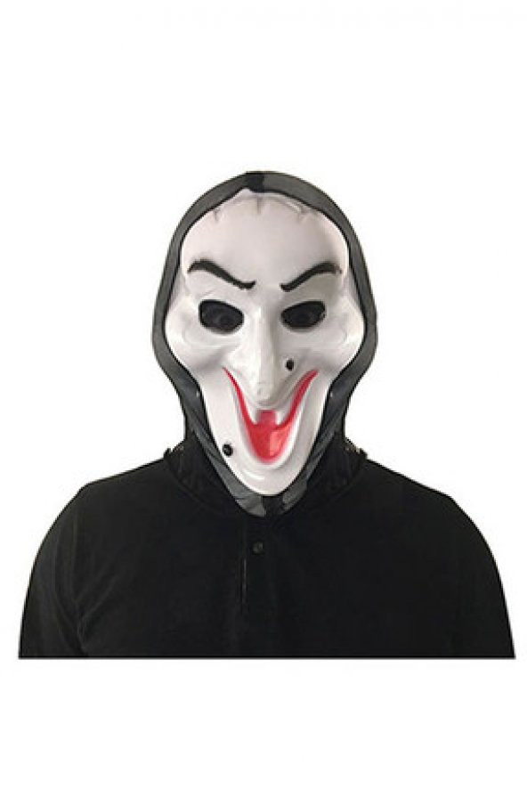 Halloween Pelerinli Beyaz Cadı Maske Yüz Maskesi Cadı Yüzü Maske