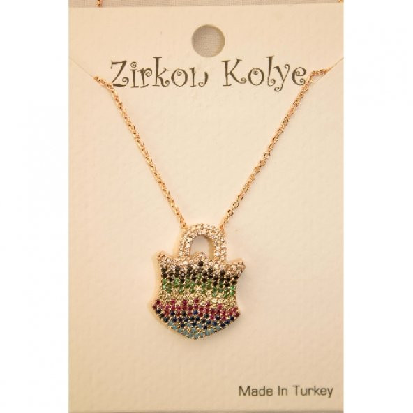 Kilit Figürlü Renkli Zirkon Taşlı Kolye - 2