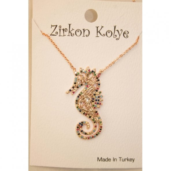 Deniz Atı Figürlü Zirkon Taşlı Kolye - 2