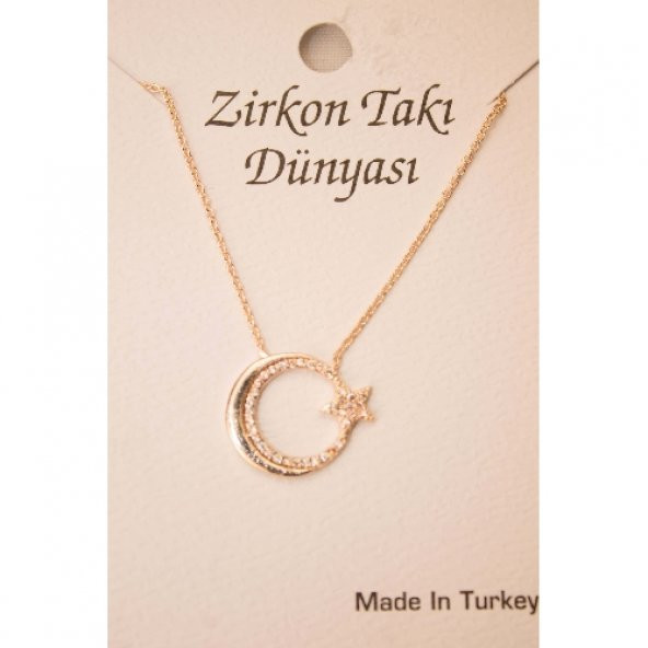 Ay Yıldız Figürlü Zirkon Taşlı Kolye - 2
