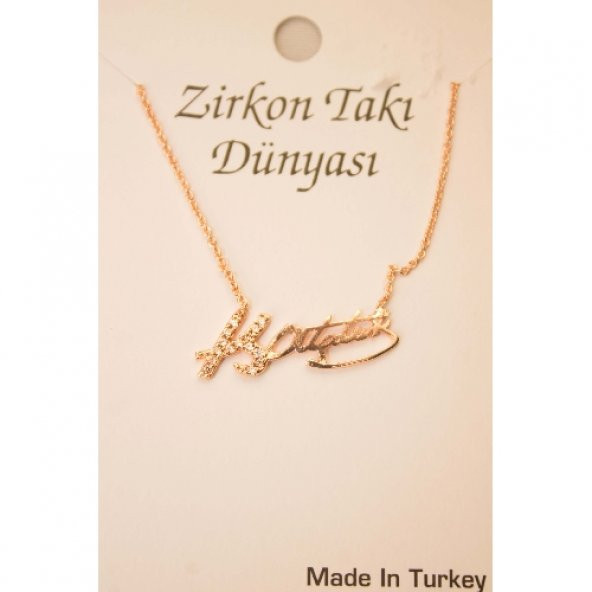 Kemal Atatürk İmzalı Rose Renk Zirkon Taşlı Kolye - 2