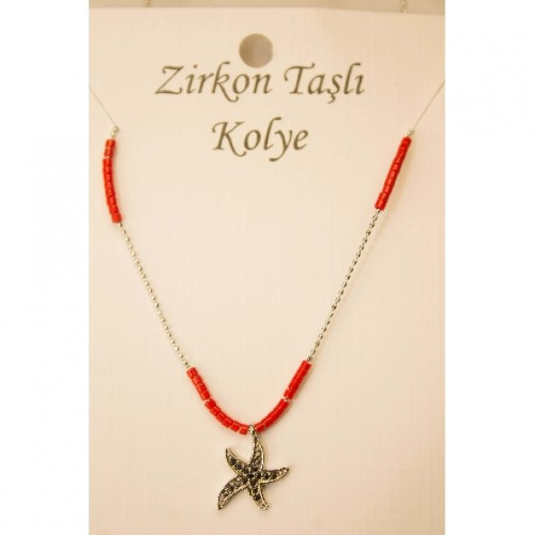 Deniz Yıldızı Figürü Boncuklu Zirkon Taşlı Kolye - 2