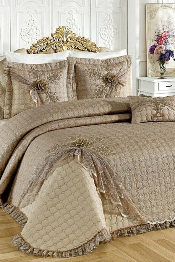 Goncagül Çift Kişilik Yatak Örtüsü Cappucino - Resim 2