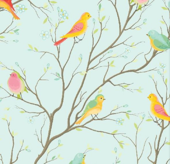 Floral Collection 5020 Renkli Kuş Desenli Duvar Kağıdı