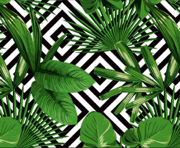 Elemental 42021-1 Tropikal Yeşil Yaprak Desenli Duvar Kağıdı