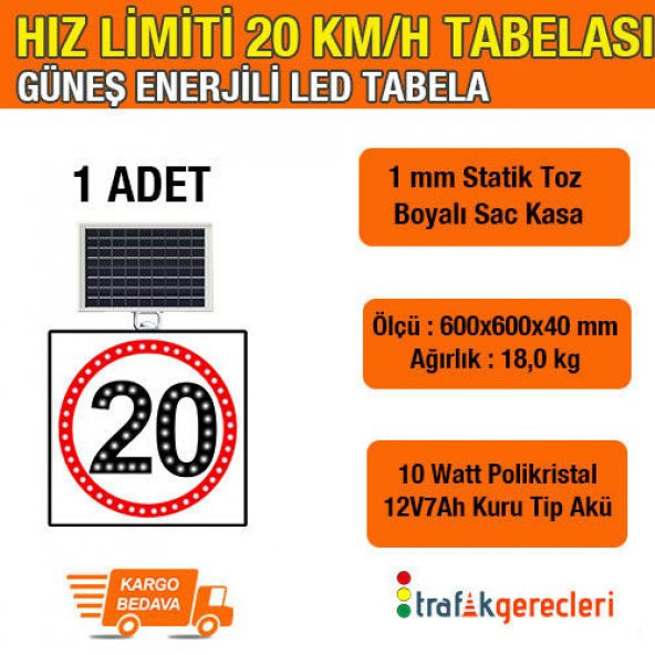 HIZ LİMİTİ 20 KM-H 600x600mm LED (1 ADET)