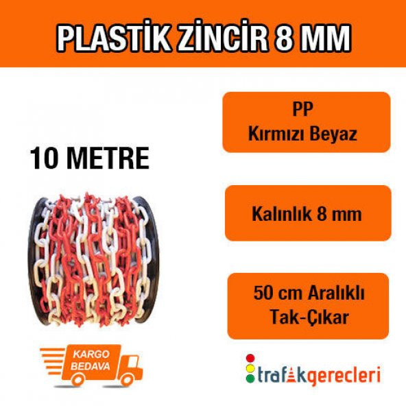 PLASTİK ZİNCİR 8 MM KIRMIZI BEYAZ (10 METRE)