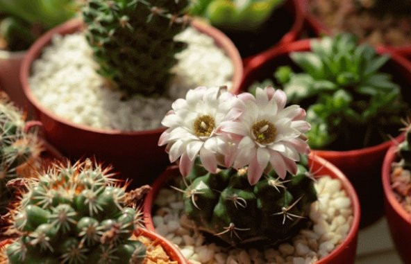 Mini Kaktüs Beyaz Çiçekli Kaktüs 10+Tohum 1 Kaktüs Saksısı + Torf