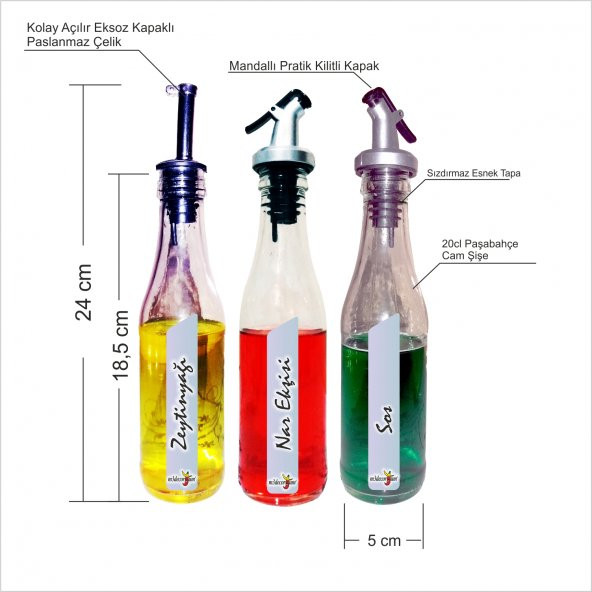 Restaurant Cafe Bar Malzemeleri 3lü Set Kapaklı Tapalı Cam Zeytinyağlık Sosluk Sirkelik Limonluk - 2