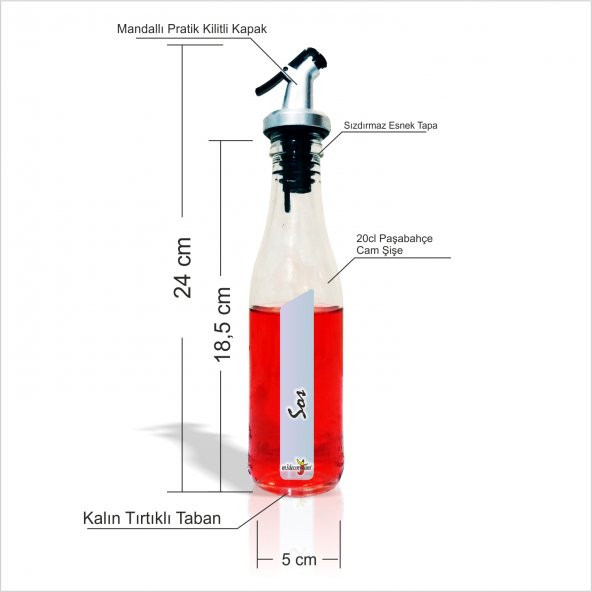 Restaurant Cafe Bar Malzemeleri Basma Mandallı Kapak Tapalı Cam Şişeli Aparatlı Zeytinyağlık Sosluk - 2