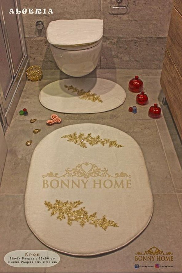 Bonny Home Algeria 3lü Lüks Banyo Paspası Klozet Seti (Ücretsiz Kargo)