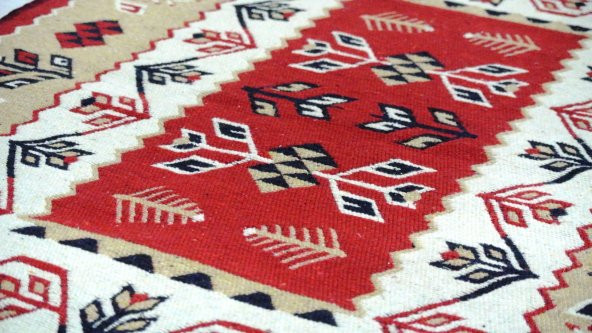 Makine Dokuması Uşak Antik Kilimi, Pamuklu, Kenarları Püsküllü - 3