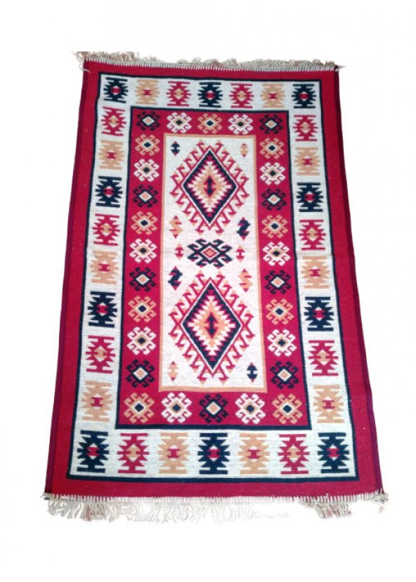 Makine Dokuması Uşak Antik Kilimi, Pamuklu, Kenarları Püsküllü - 6