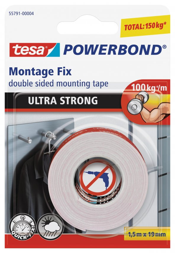 Tesa Powerbond Ultra Güçlü  1.5 m x 19 mm Çift Taraflı Köpük Montaj Bandı