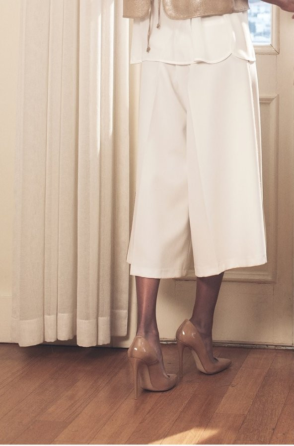 KASHA YANI ŞERİTLİ BOL PAÇA BAYAN PANTOLON - 19YP046 KEMİK - 2