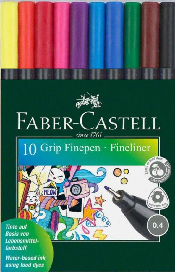 Faber Castell Grip Finepen 0.4mm Fineliner Kalem Seti 10 Renk