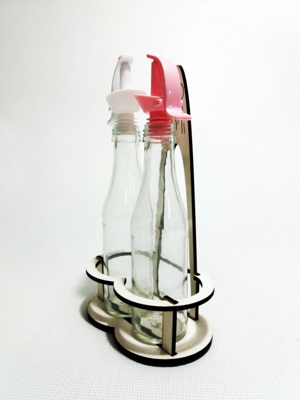 Krem Ahşap İkili 2li Cam Şişeli Sızdırmaz Kapaklı Zeytinyağlık Yağlık Limonluk Sirkelik Sosluk Seti - Resim 2