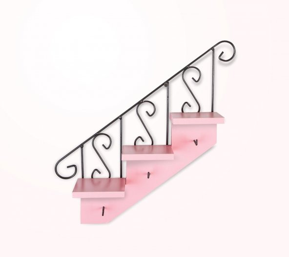 Ahşap Ve Ferforje Merdiven Anahtarlık - Duvar Rafı - Dekoratif Anahtarlık Ve Raf - 8