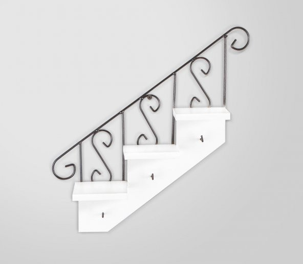 Ahşap Ve Ferforje Merdiven Anahtarlık - Duvar Rafı - Dekoratif Anahtarlık Ve Raf - 4