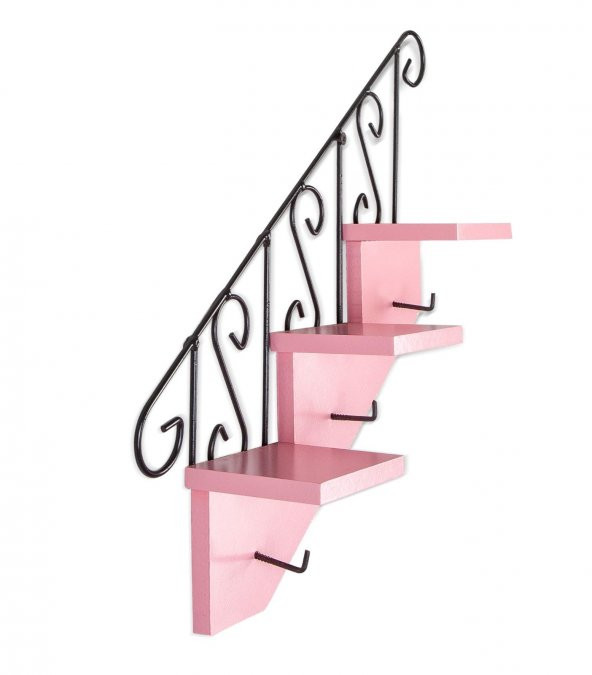 Ahşap Ve Ferforje Merdiven Anahtarlık - Duvar Rafı - Dekoratif Anahtarlık Ve Raf - 6