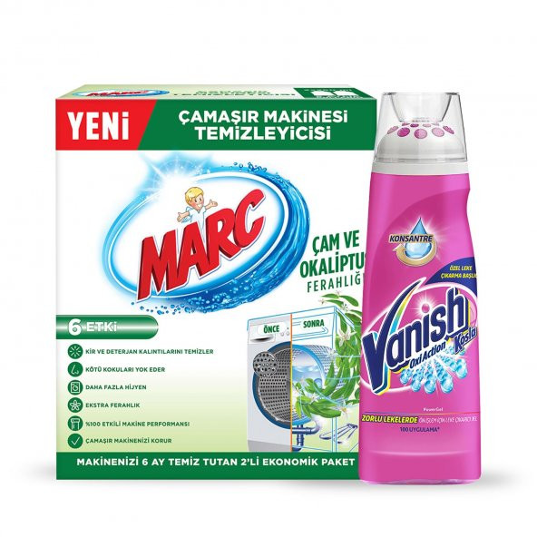 Vanish Kosla Ön İşlem İçin Leke Çıkarıcı Jel 200 ml + Marc Makine Temizleyici Çam ve Okaliptus 2x250 ml - 2