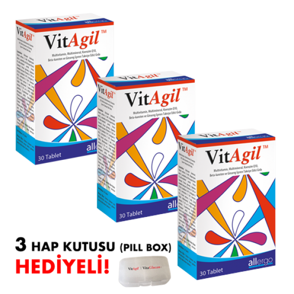 3 Adet VitAgil 30 Tablet | Multivitamin + Multimineral + Ginseng + Koenzim Q10 |