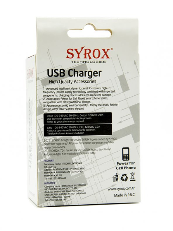 Syrox J34 USB Şarj Adaptörü (Başlık) 12W - 3