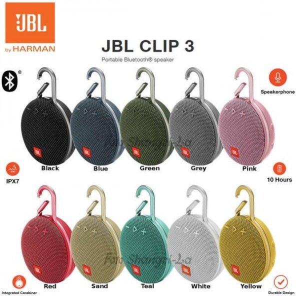 JBL CLIP 3 IPX7 Su Geçirmez Taşınabilir Bluetooth Hoparlör