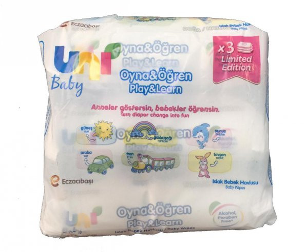 Uni Baby Oyna&Öğren Islak Bebek Havlusu 52 Adet - 3lü Avantaj Paketi