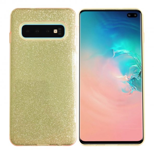 Samsung S10 (G973) 3in1 Simli Silikon Arka Kapak Gold - 3