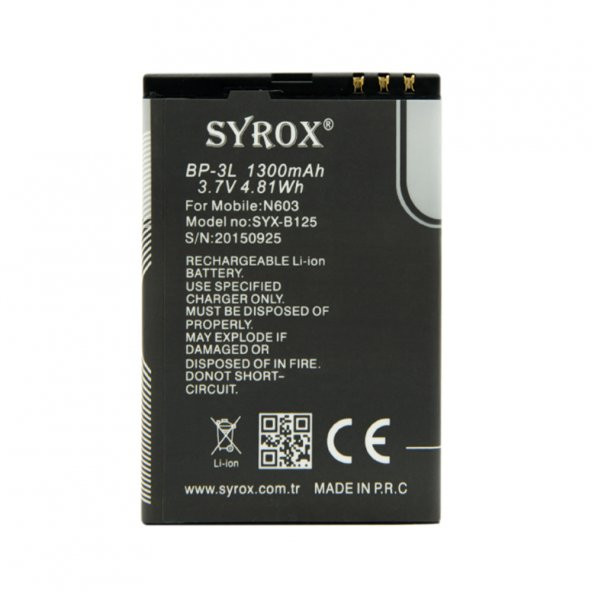 Syrox Nokia N603 / BP-3L Batarya 1300 mAh B125 - 3