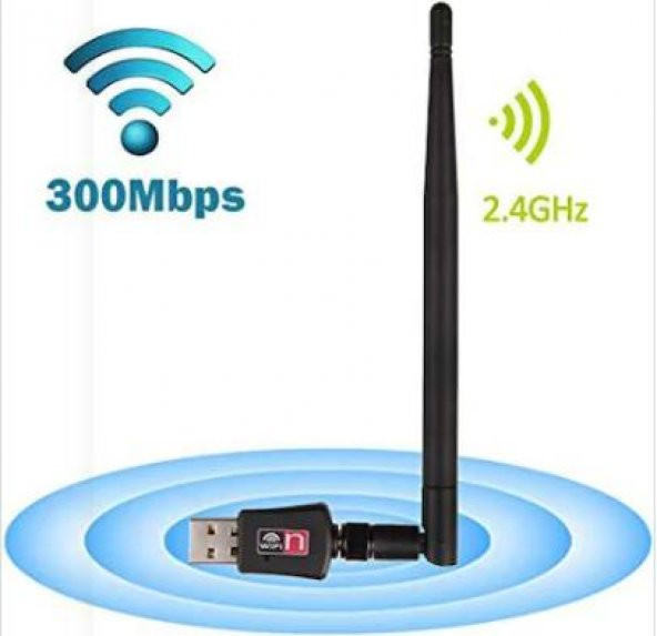 Wireless Usb Adaptör -Kablosuz Antenli Usb Wifi Alıcı 300 Mbps