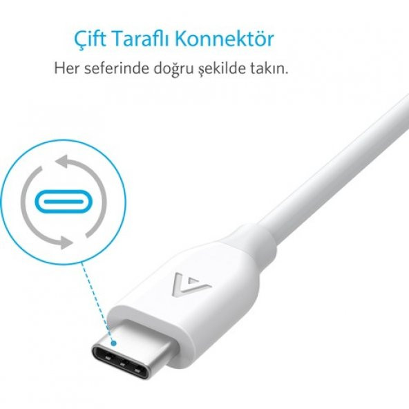 Anker Powerline USB-C to USB 3.0 Type-C Şarj/Data Kablosu 0.9m Beyaz - Resim 3