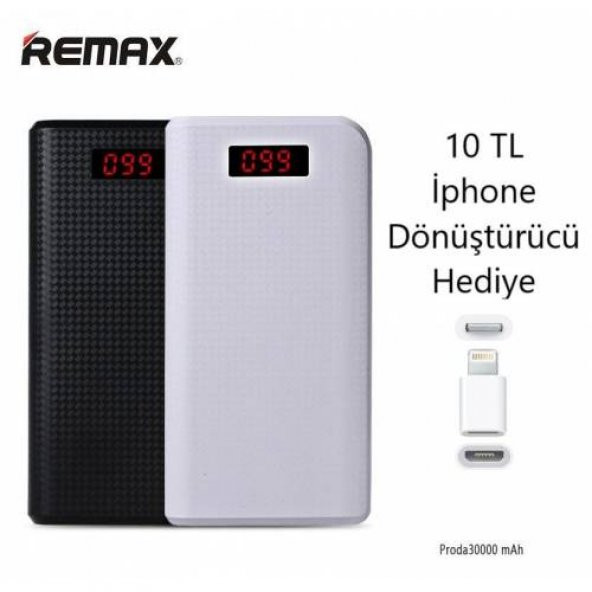 Remax Proda 30000 mAh Powerbank + 2 USB Çıkışlı + Dijital Göstergeli + Lambalı PPL-14 Güç Bankasi