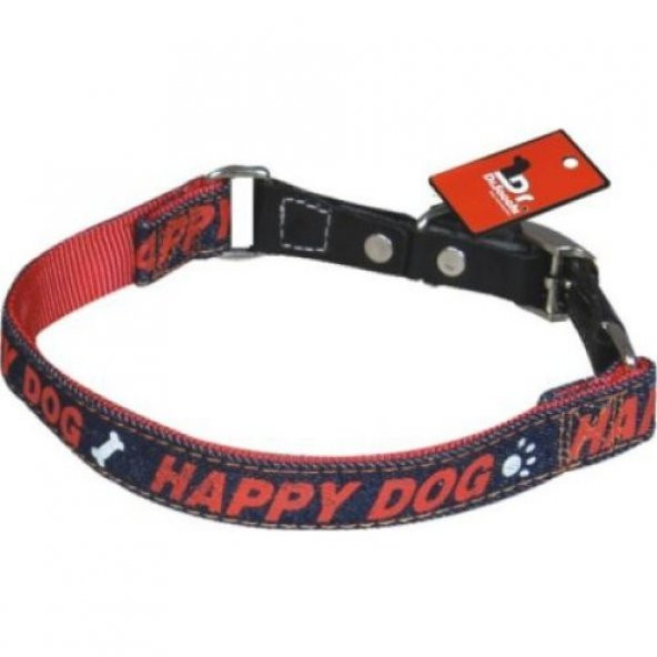 Dr.Sacchi Kot Kumaşı Desenli(Happy Dog) Köpek Boyun Tasması 2 X 45 Cm Kırmızı