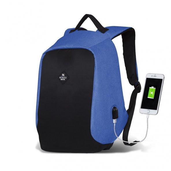 My Valice Smart Bag SECRET Usb Şarj Girişli Akıllı Sırt Çantası Mavi