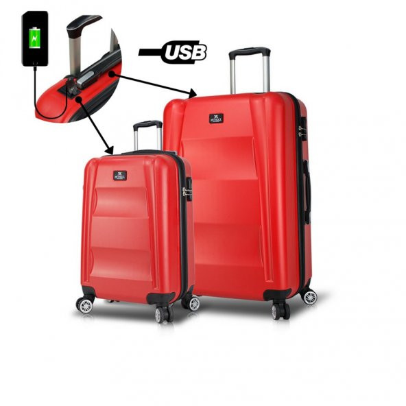My Valice Smart Bag Exclusive Usb Şarj Girişli 2li Valiz Seti (Kabin ve Büyük) Kırmızı