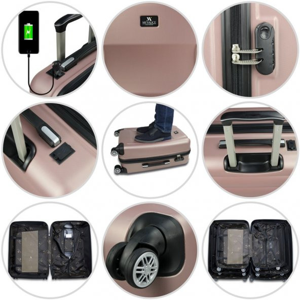My Valice Smart Bag Exclusive Usb Şarj Girişli 3lü Valiz Seti (Kabin, Orta ve Makyaj) Antrasit - 6