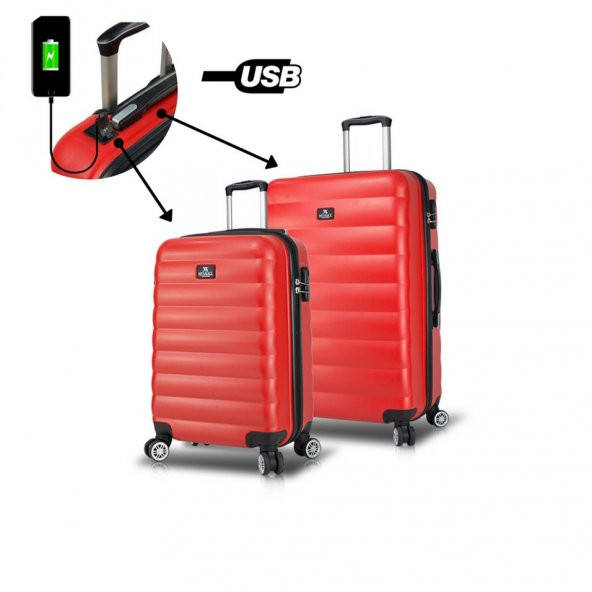 My Valice Smart Bag Colors Usb Şarj Girişli 2li Valiz Seti (Kabin ve Orta) Kırmızı