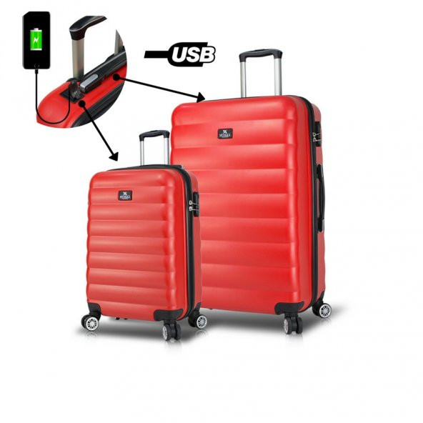 My Valice Smart Bag Colors Usb Şarj Girişli 2li Valiz Seti (Kabin ve Büyük) Kırmızı