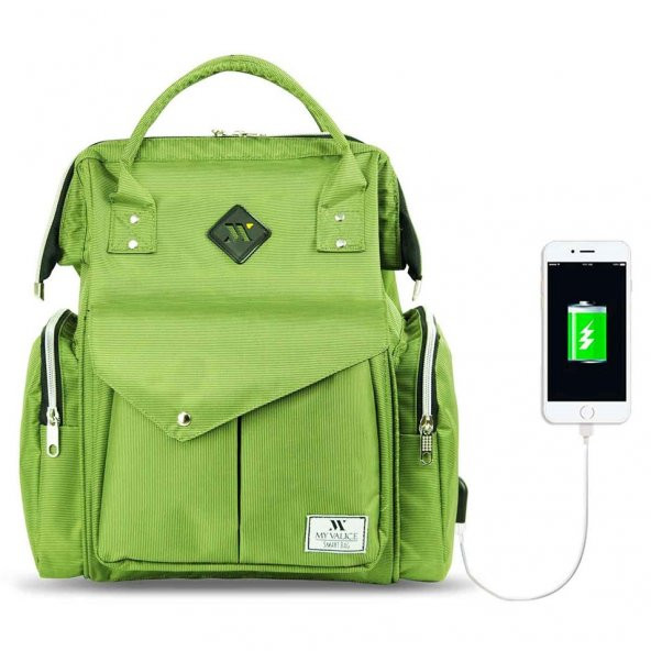 My Valice Smart Bag Happy Mom Usbli Anne Bebek Bakım ve Sırt Çantası Açık Yeşil