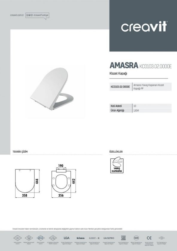 CREAVİT TP325 TERRA ASMA KLOZET+YAVAŞ KAPANIR K.KAPAĞI (KC5000) - 3