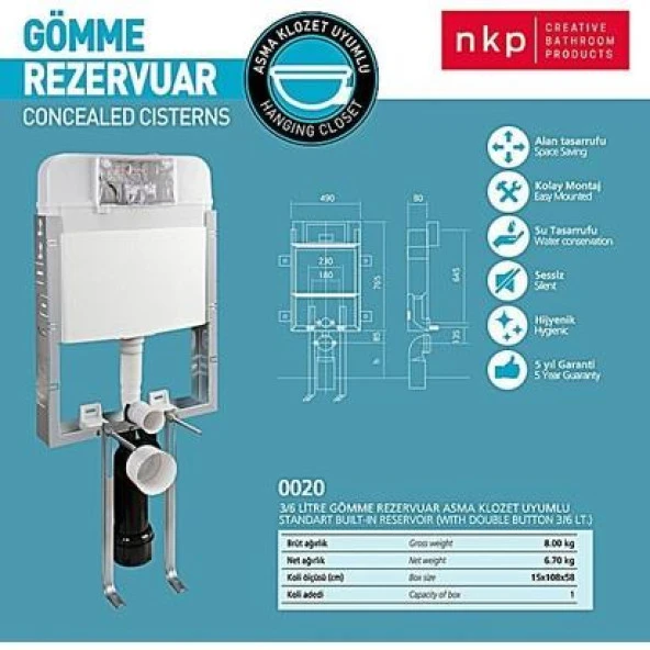 Nkp Gömme Rezervuar Asma Klozet Uyumlu BUTON DAHİL - 4