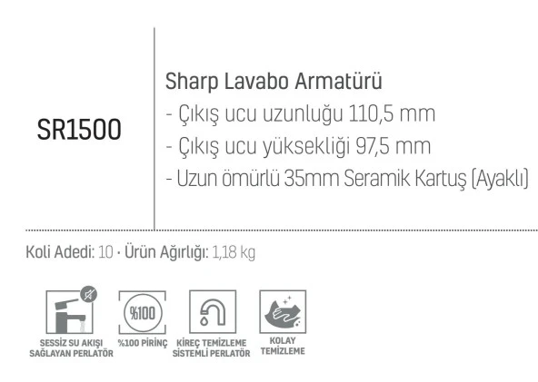 Creavit SR1500 Sharp Lavabo Bataryası Krom HIZLI KARGO - 4