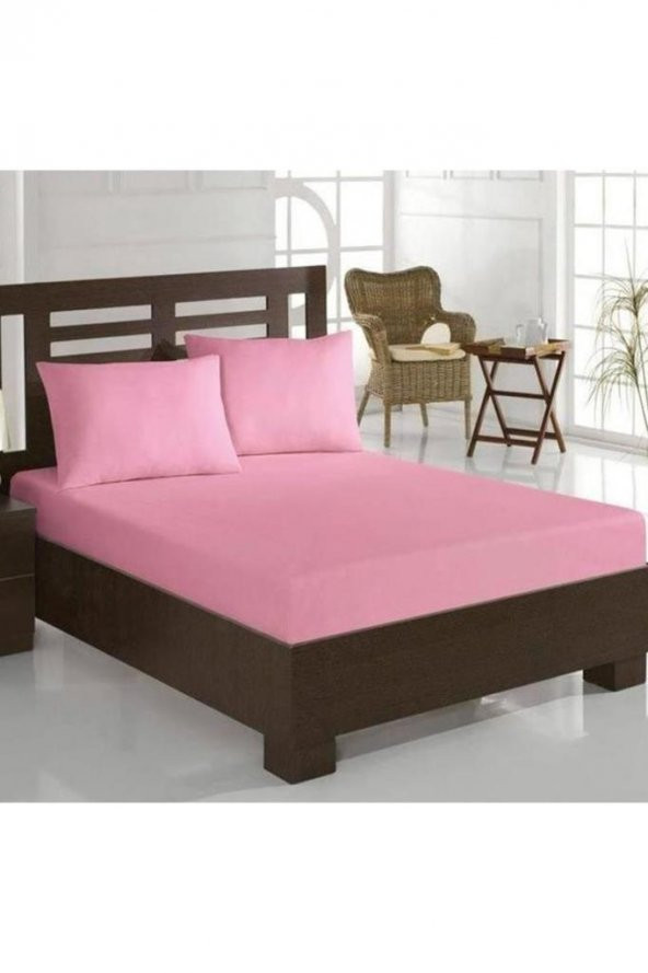 Penye Çift Kişilik Lastikli Çarşaf Pembe - 2